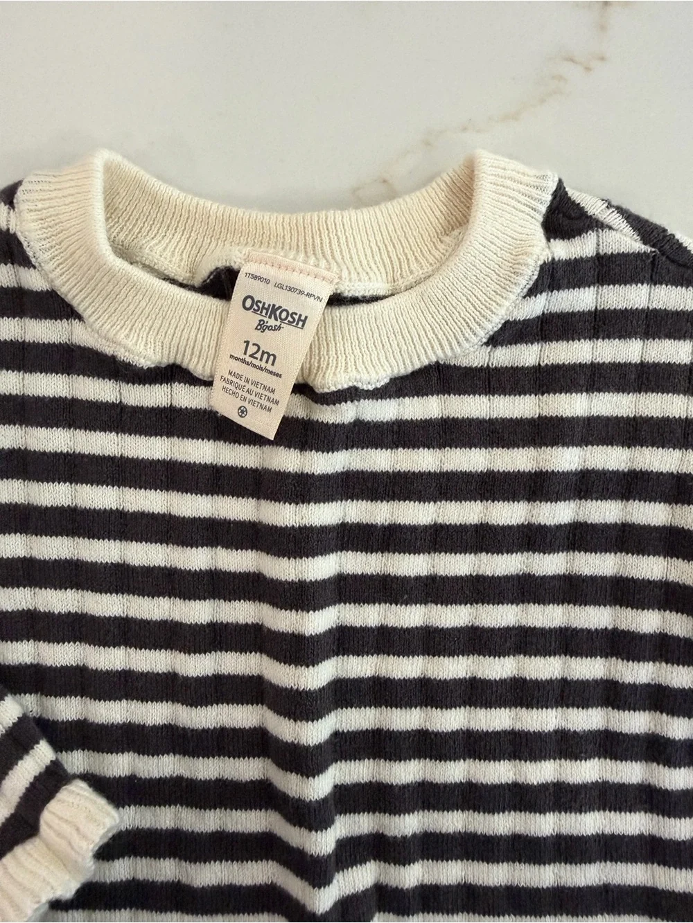 Oshkosh Black & White Striped Ruffle Hem Knit Top